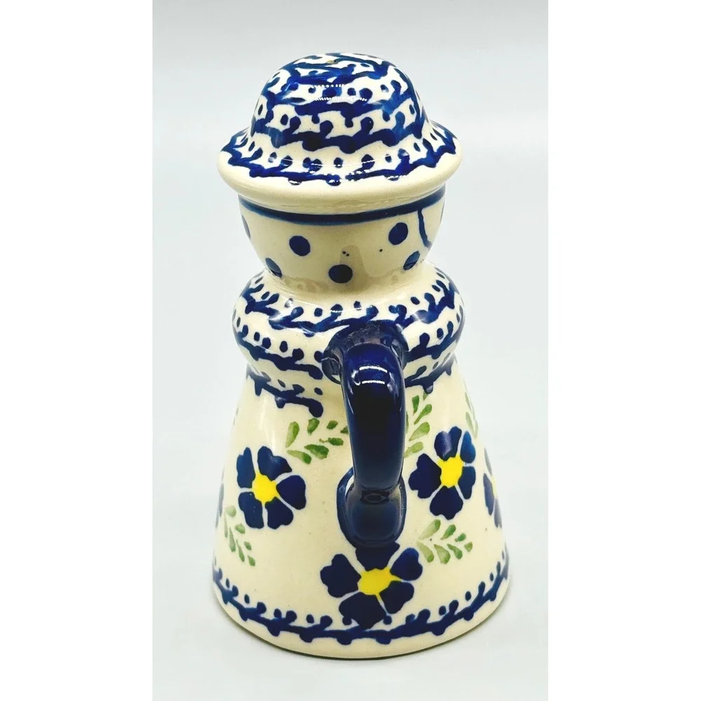 Boleslawiec Polish Pottery Salt Shaker‎ Blue Floral Woman Only 5 inch B